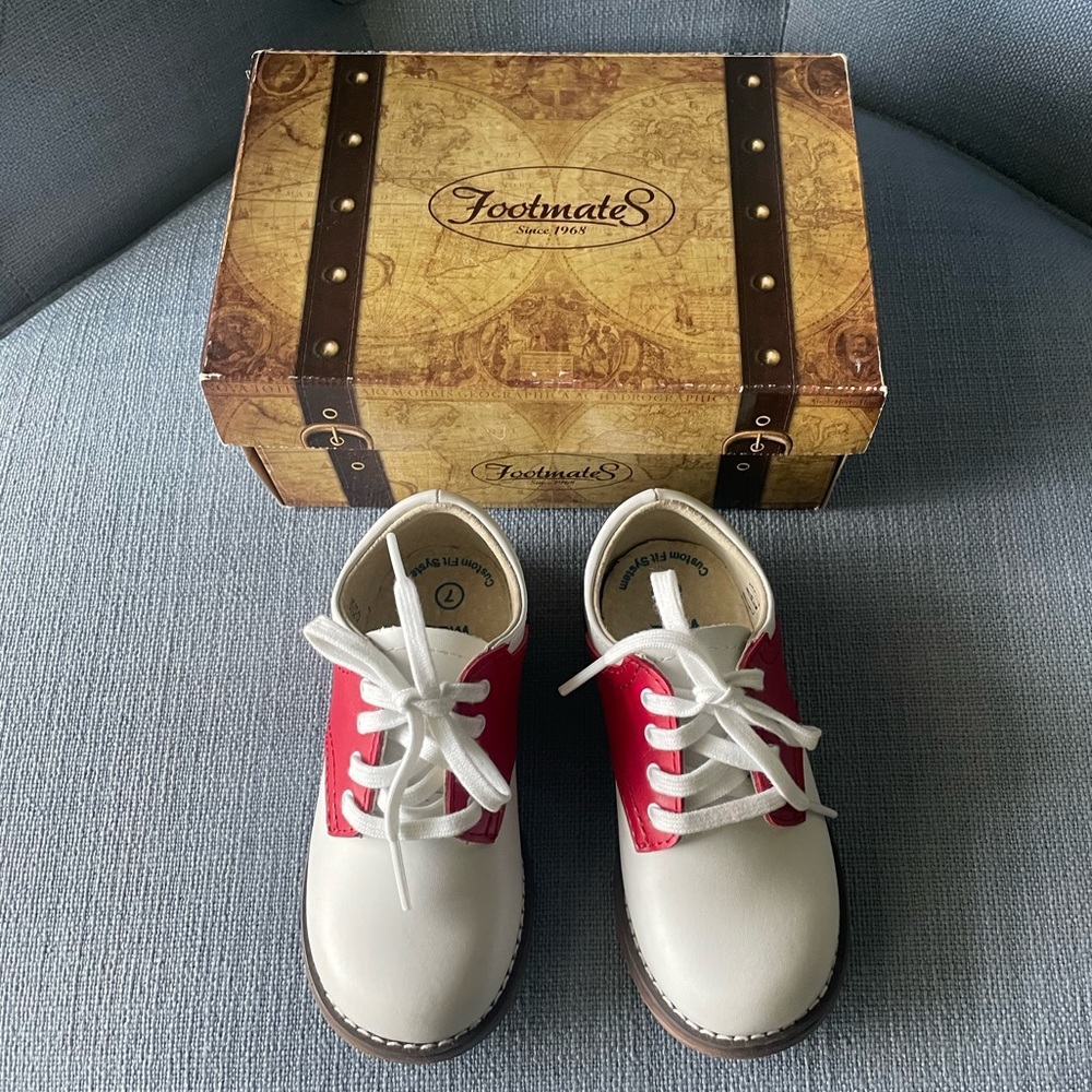 Footmates red and white saddle shoes. Size 7. Worn once. Brand new condition.